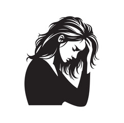 Upset woman vector illustration, crying, suffering, tired woman, illustration, icon, silhouette