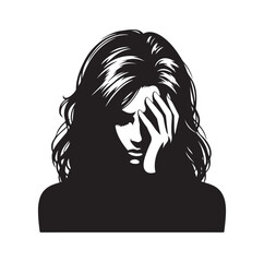 Upset woman vector illustration, crying, suffering, tired woman, illustration, icon, silhouette