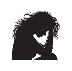 Upset woman vector illustration, crying, suffering, tired woman, illustration, icon, silhouette