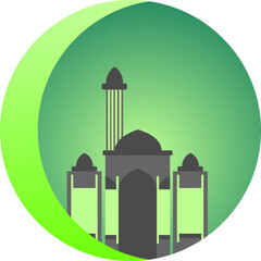 illustration of a mosque with decorations on the moon, islam illustration
