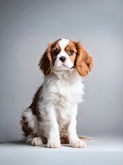 スタジオでお座りするキャバリエ