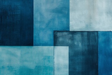 blue geometric background with abstract blocks, canvas paper texture, light and shadow 