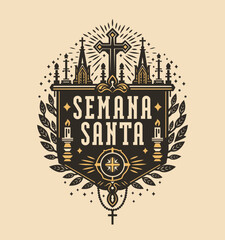 Semana Santa, Holy Week spanish text vector church design, Latin religious tradition