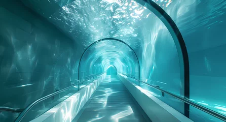 Zelfklevend Fotobehang an underwater walkway in a glass tunnel © Food gallery