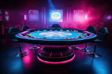 Illuminated Room with Poker Table: A Perfect Setting for a Night of Cards - obrazy, fototapety, plakaty