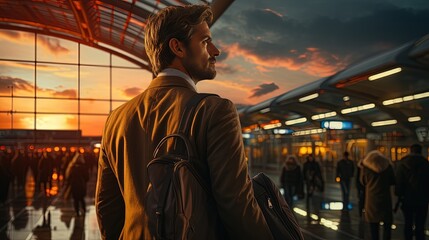 A business person traveling for work at an airport - obrazy, fototapety, plakaty
