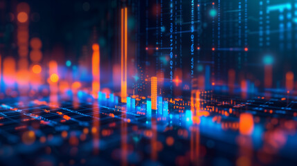3D illustration of financial charts and data graphs.
