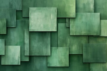 green geometric background with abstract blocks, canvas paper texture, light and shadow 