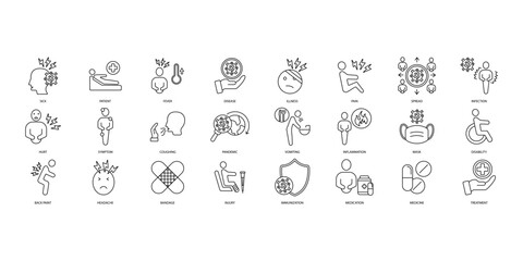 Sickness icons set. Set of editable stroke icons.Vector set of Sickness - obrazy, fototapety, plakaty