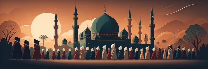 Fotobehang 4K Mosque a illustration, set of icons for design mosque, mosque Islamic Ramadhan, elements mosque muslim, illustration of an mosque  © Rahmat 