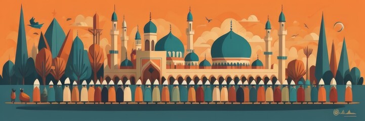 4K Mosque a illustration, set of icons for design mosque, mosque Islamic Ramadhan, elements mosque muslim, illustration of an mosque	