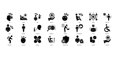 Sickness icons set. Set of editable stroke icons.Vector set of Sickness