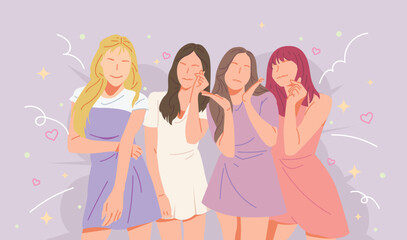 Korea's K-pop idol culture. flat design style vector illustration. A group of female idols