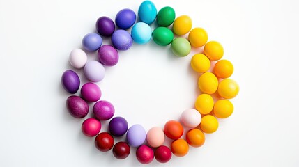 Rainbow Circle of Vibrant Dyed Easter Eggs: A Colorful and Festive Display