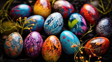 Fototapeta na wymiar Vibrant and Joyful Easter Egg Collection: A Colorful Array of Festive Delights