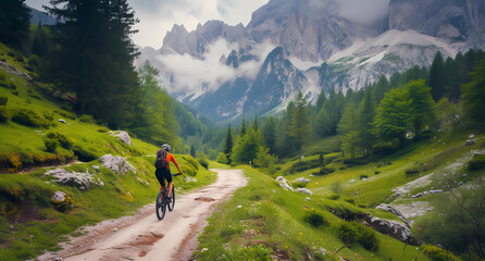 a mountain biker ascending on a mountain road
