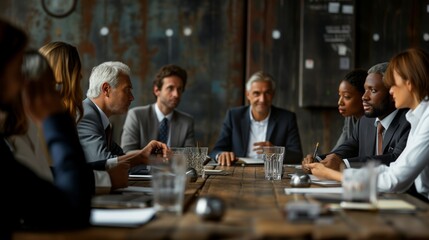 A group of professional Coperate Worker Business men and weman engage in a business discussion around a conference table in office - obrazy, fototapety, plakaty