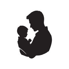 Father and son silhouette  vector illustration. Shadow dad and kid. Fatherhood concept isolated