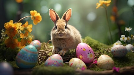 Fototapeta na wymiar Joyful Easter Greetings: A Vibrant and Playful Holiday Card Concept