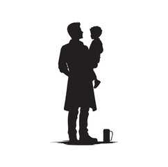 Father and son silhouette  vector illustration. Shadow dad and kid. Fatherhood concept isolated