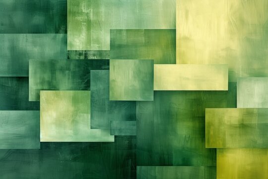 yellow green geometric background with abstract moving blocks, organic canvas paper texture, light and shadow pattern