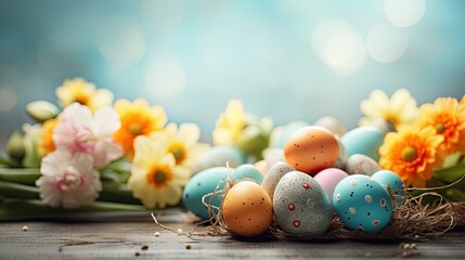 Fototapeta na wymiar Joyful Easter Greetings: Celebratory Background with Vibrant Colors and Festive Design