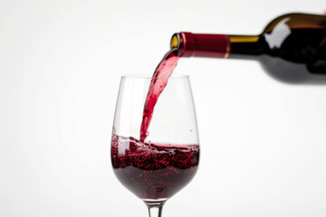 Pour red wine on white background. Generative ai