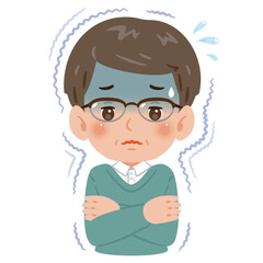 寒気で震える中年男性