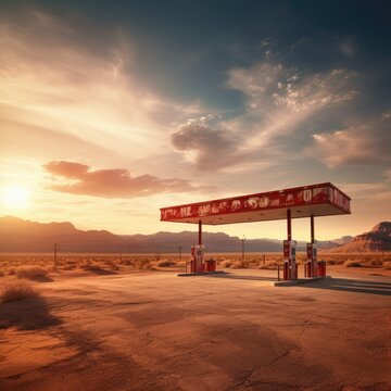 Abandoned Oasis: A Hauntingly Beautiful Gas Station on a Desert Highway