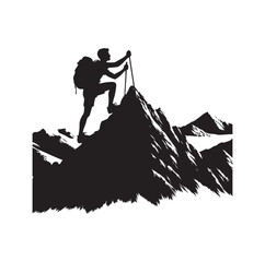A man climbing mountain vector. Mountain climb icon. Hiking icon symbol. Mountain climb vector illustration on isolated background