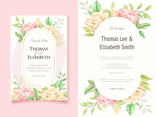 Beautifull Wedding Invitation Card Template Design, with Floral and Leaves