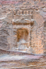 Niche carved into the rock in the city of Petra, Wadi Musa, Jordan.