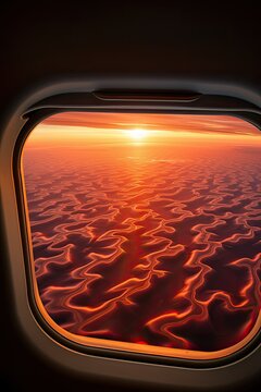 Captivating Sunset View of Mammatus Clouds from a Plane