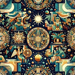 ancient maya tribe seamless pattern sun and moon art tapestry design stone carvings and pottery decorations