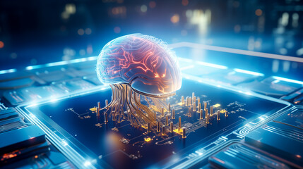 Concept of knowledge transfer, connectivity, Neural link, Artificial Intelligence illustration.