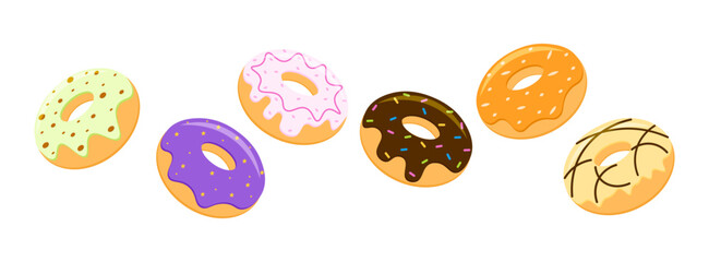 Sweet dessert donuts glazed border decoration illustration vector