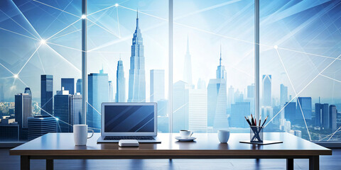 Modern Office Meeting in Urban Skyline 3D Render