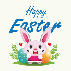 happy easter with bunny design and 2 easter eggs