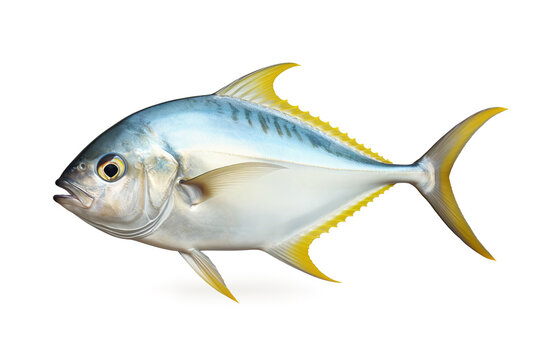 Image of a gylden pompano fish isolated on white background. Fresh fish. Underwater animals. Generative AI.