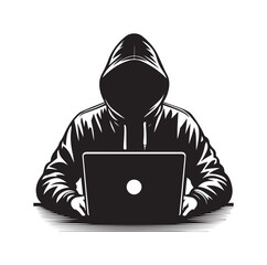Computer hacker with laptop icon vector illustration silhouette