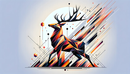 The geometric abstract background featuring the silhouette of a deer has been created, blending the elegance of the deer's form with a dynamic