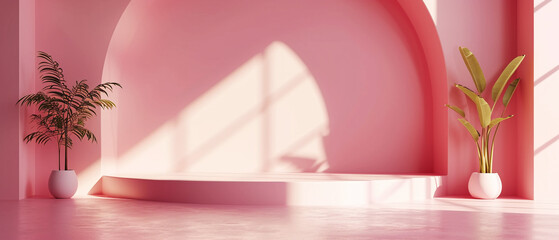 Modern Pink Interior with Arch and Plants