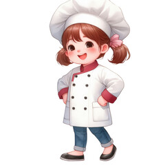 2d watercolor illustration of a child wearing a chef's uniform