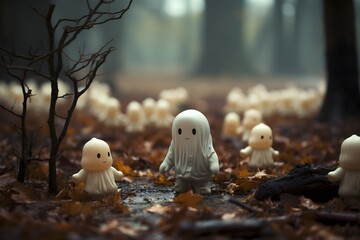 halloween haunted cemetery ghost - obrazy, fototapety, plakaty