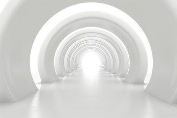 White abstract empty round tunnel. Illuminated futuristic corridor. Light stage.