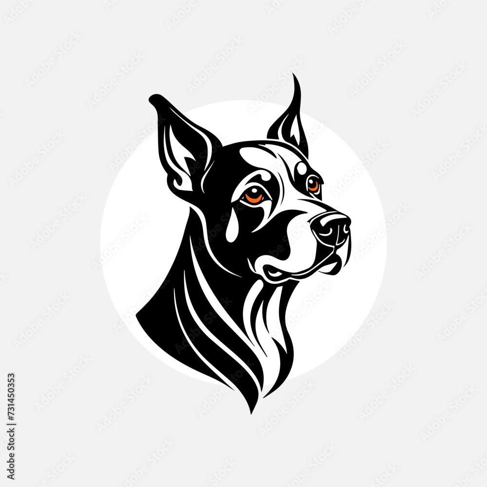 Wall mural  Dog doberman , head dog, logo, tattoo, sign.