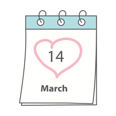 Calendar page with White Day date and hand drawn heart shaped stroke. Design concept for greetings