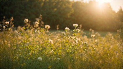Obraz premium Floral Meadow Under Blue Sky: A vibrant, blooming meadow filled with colorful flowers, set against a backdrop of a clear blue sky in the midst of spring or summer
