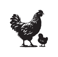 Mother Hen with Her Chicks silhouette vector