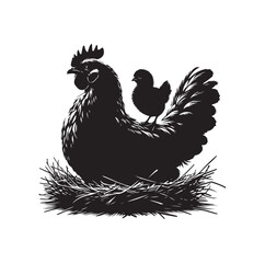 Mother Hen with Her Chicks silhouette vector